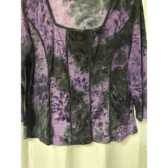Dress Barn Black Purple Witchy Whimsigoth Shirt Top Stretch XL - Picture 4 of 6